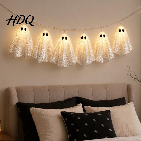 Halloween Themed Decorations Glowing Ghost Hanging Decor Spooky Light Up Ornament