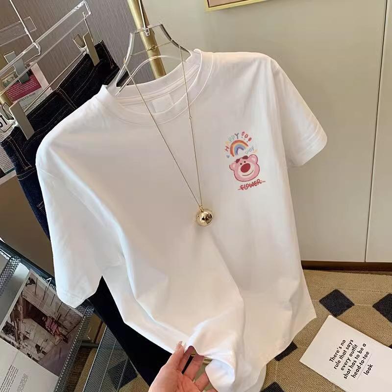 

Shoulder Loose Printing Cotton Short Sleeve T-Shirt Women 3XL