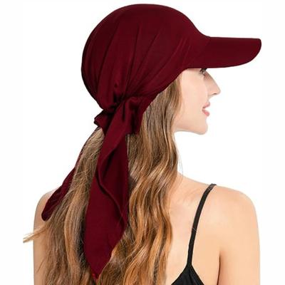 Soft Turban Shawl Design Women Bandana Brim Cap Breathable with Pre-Tied Summer Baseball Caps Solid Color Low Profile Fitted Hat