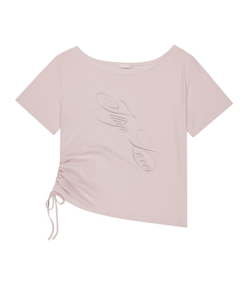 ILLIGO Ribbon String Off-Shoulder T-Shirt Pink