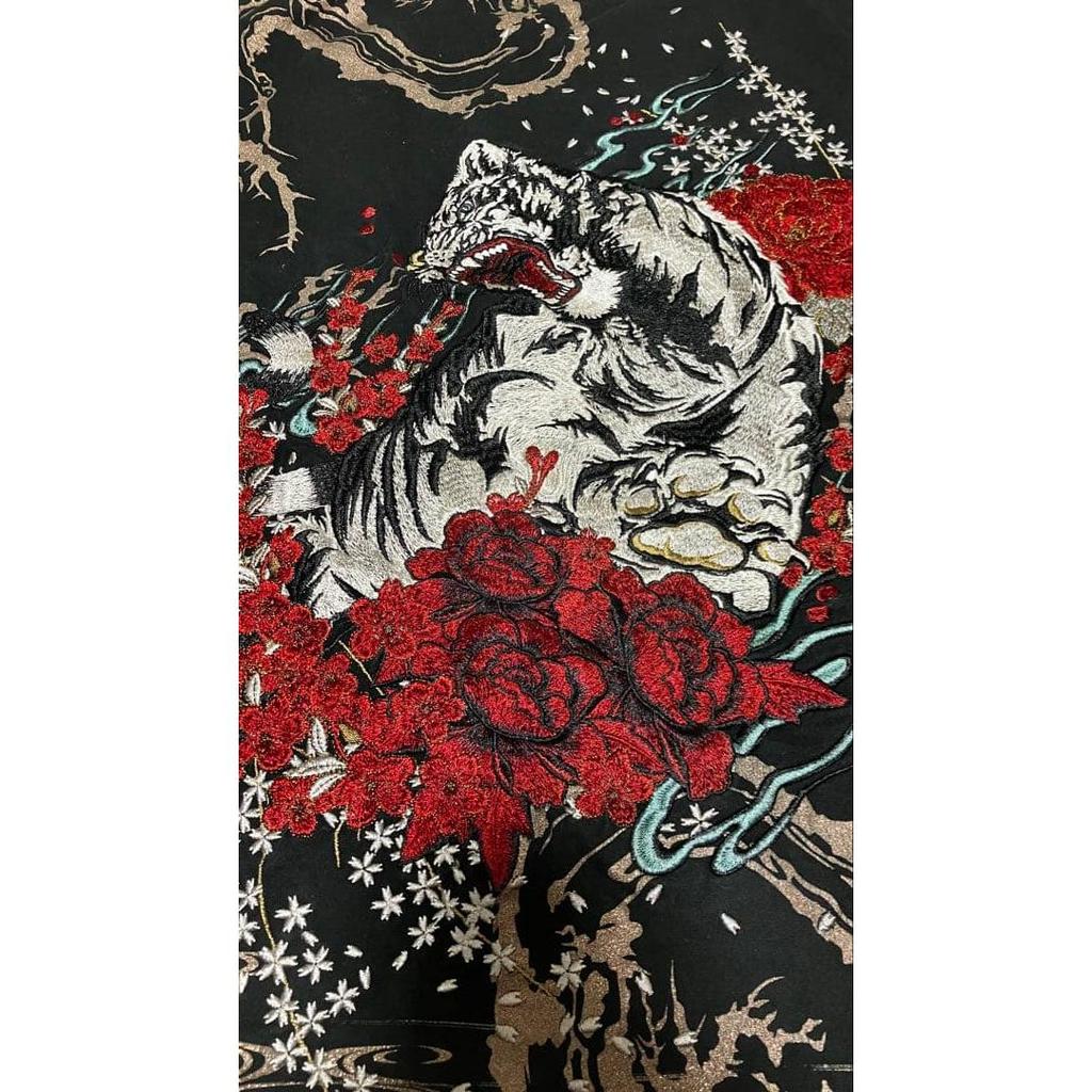 Used Karakuri Tamashii Iki T-shirt Tiger Embroidery Black XXL