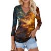 Women's Casual Fashion Sexy Comfortable Christmas Print V-Neck Button Three-quarter Sleeve Top