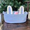 Cotton Rope Basket With Bunny Handle For Diy Easter Craft Storage Organizer For Home Decor