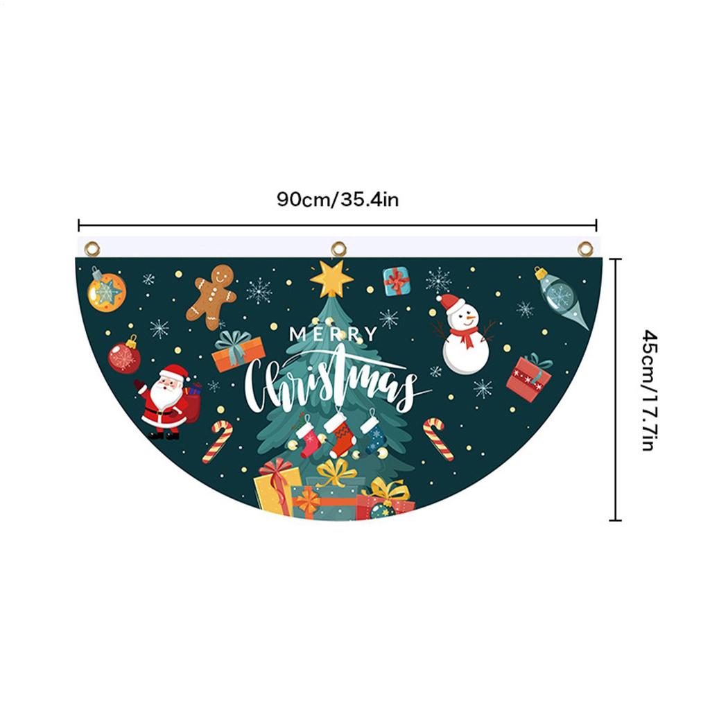 Christmas Door Curtain Banner Half Fan Shaped Christmas Bunting Flag Decoration Waterproof Christmas Door Flag For Party