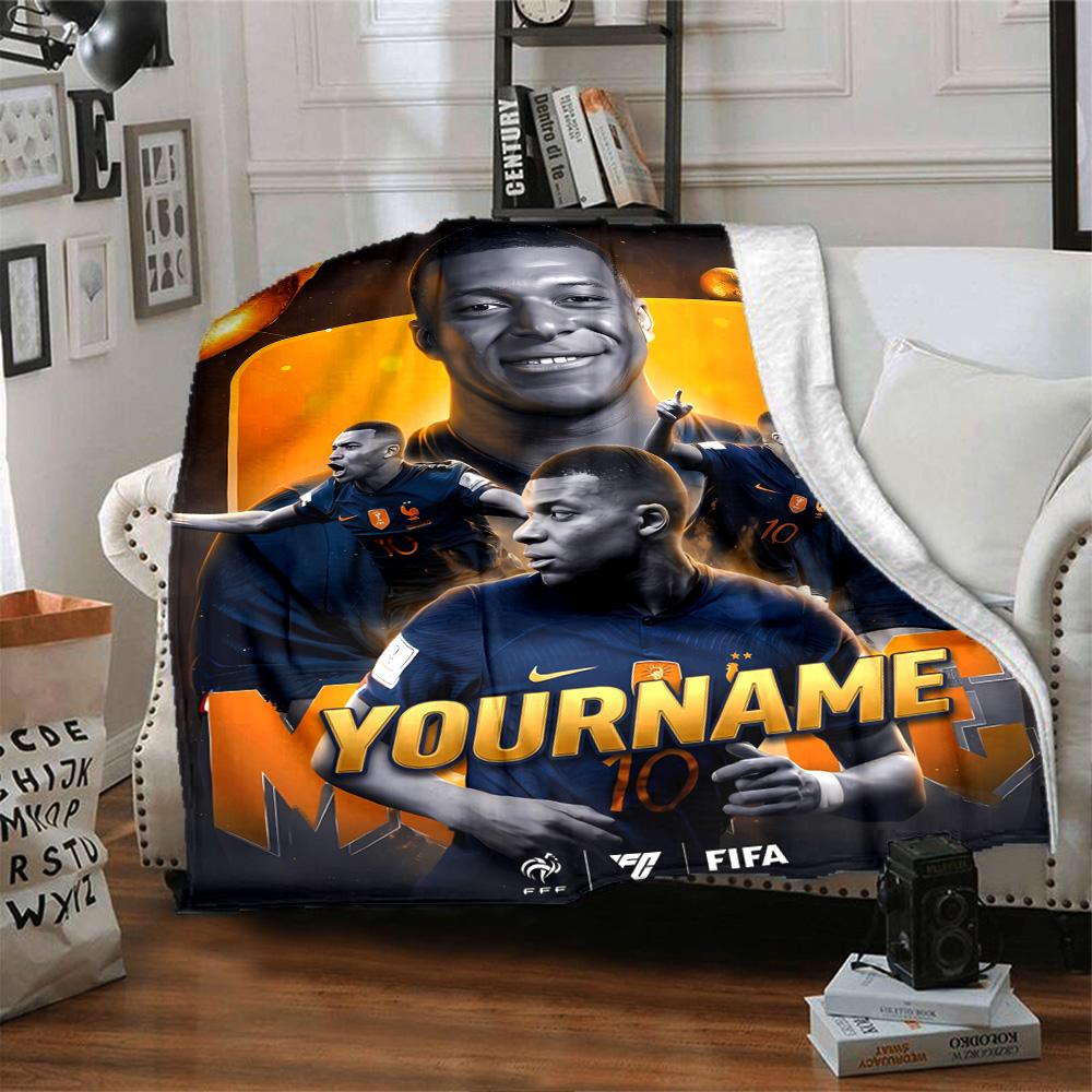 Mbappe Personalisierte Textdecke Geschenk Anpassbare Decke Langlebiger Komfort Perfekt für Büro Sofa Wohnzimmer Heimdekoration Vier Jahreszeiten Universell