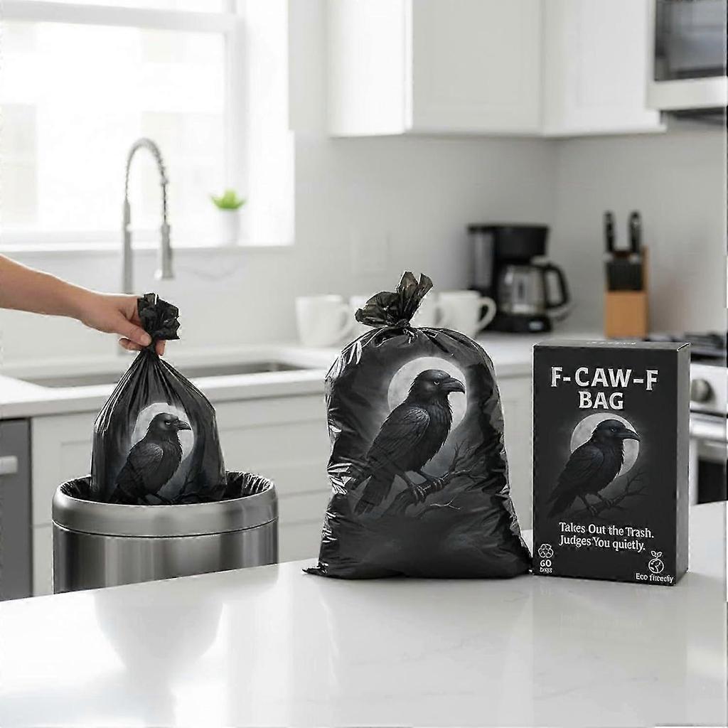 F-CAW-F Trash Bags, Funny Crow Garbage Bags, Leak-Proof & Tear-Resistant Drawstring Waste Bags for Kitchen, Office & Home, Sarcastic Raven Design Nove