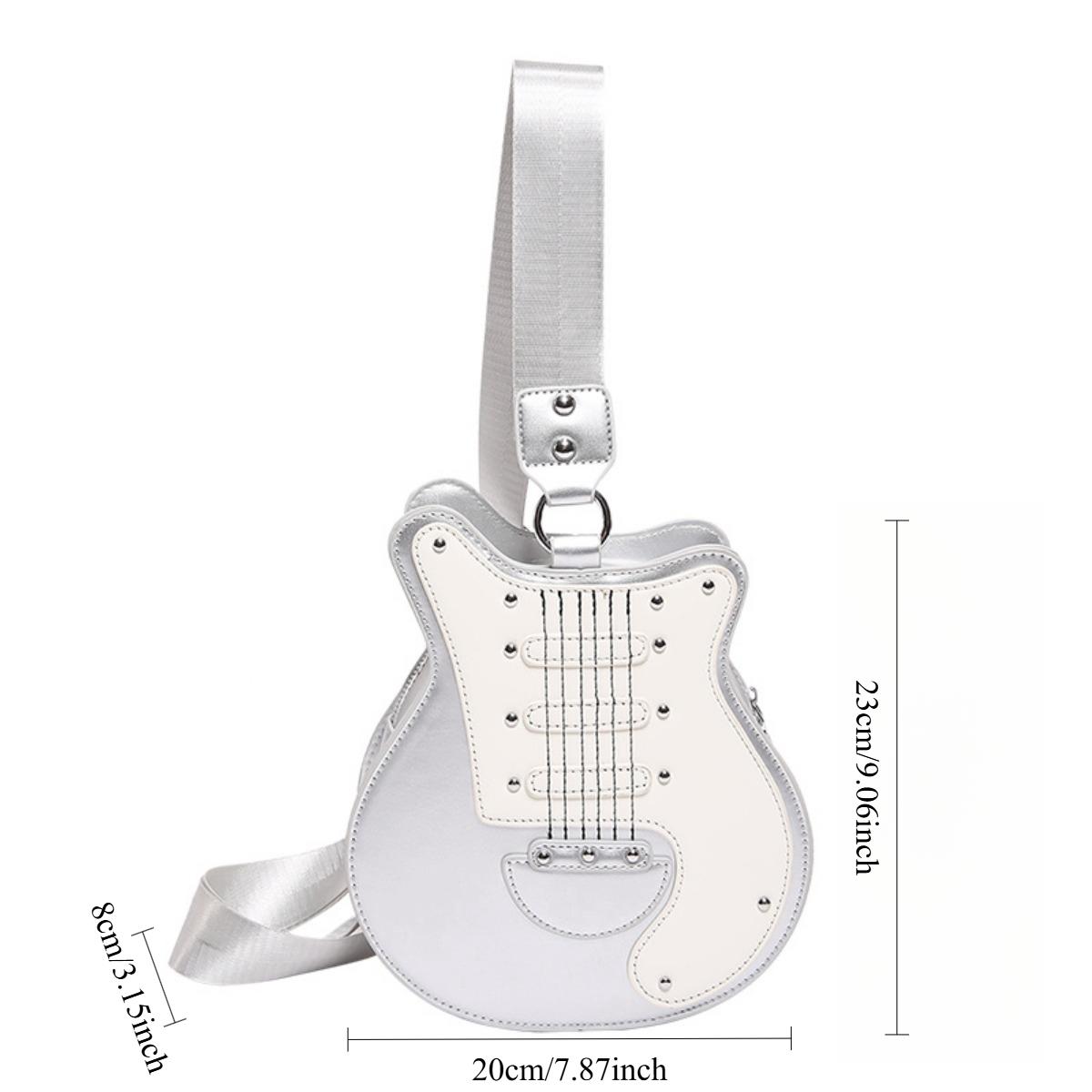

Сумка через плечо в форме гитары, креативная сумка из искусственной кожи с застежкой-молнией, сумка через плечо для девочек и женщин серебряный