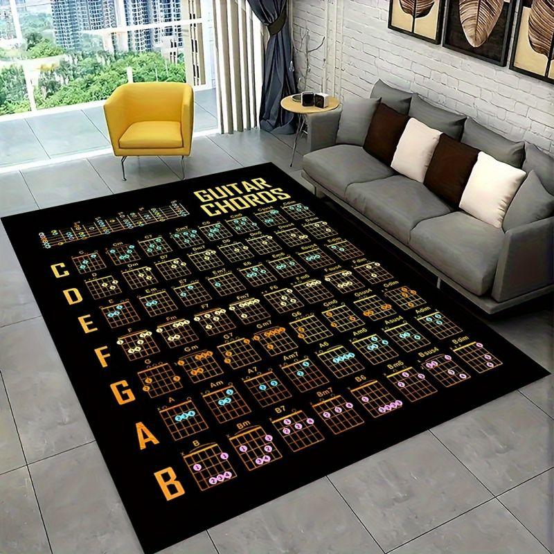 Retro Music Guitar Print Area Rug Anti-slip Flannel Carpet for Living Room Bedroom Home Decor Hotel Decor Washable Floor Mats