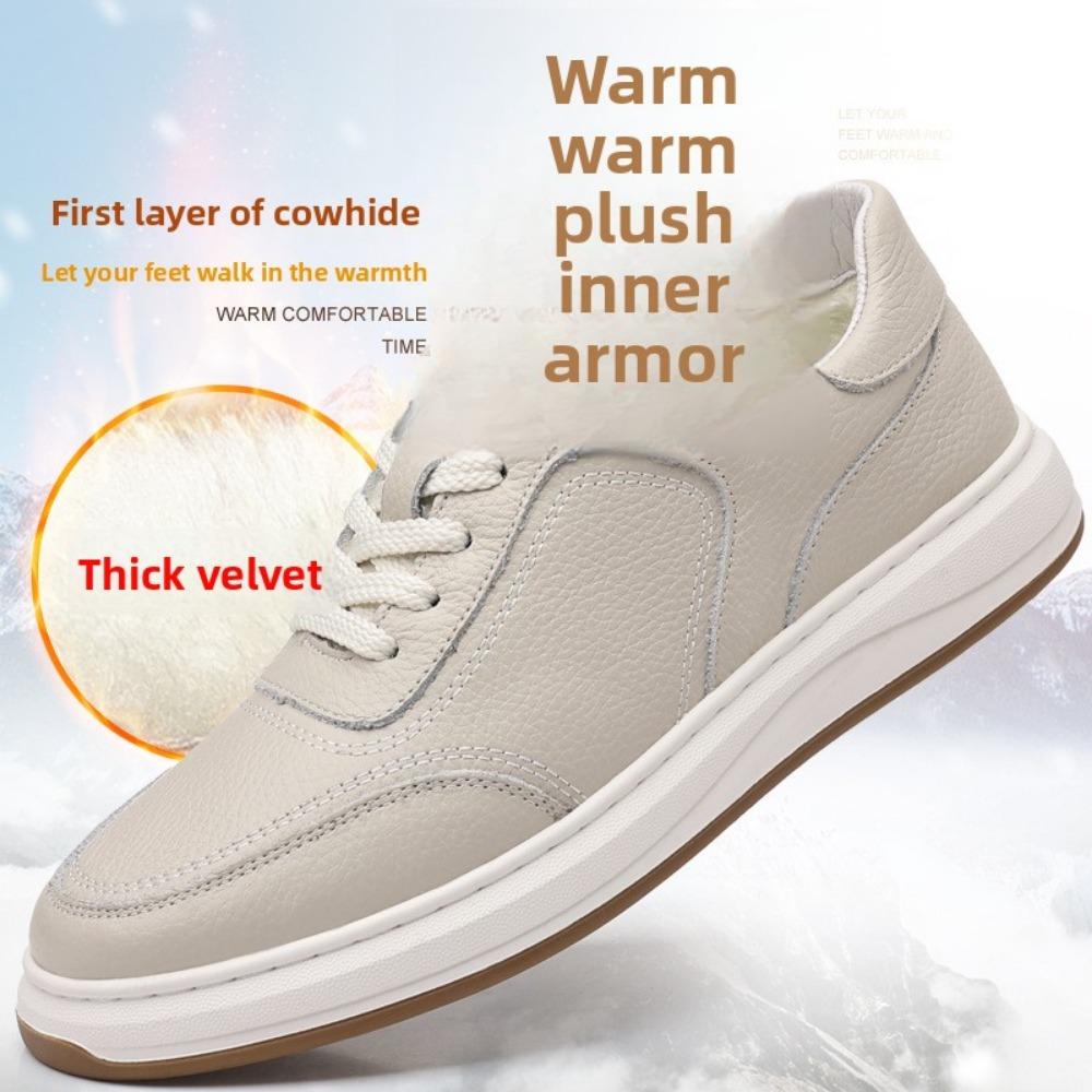 Mens Leather Shoes Fashion Top Grain Cowhide White Sneakers Casual Slip on Loafers