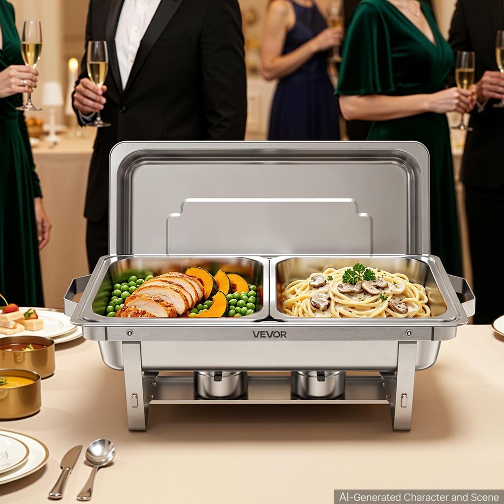 VEVOR 4 Packs Chafing Dishes for Buffet Set, 8.5L Stainless Steel Chafer, for Banquet Party Wedding, Rectangle Buffet Server Warmer