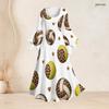 Women Plus Size Round Neck Bell Sleeve Leopard Sport Ball Print White Maxi Dress