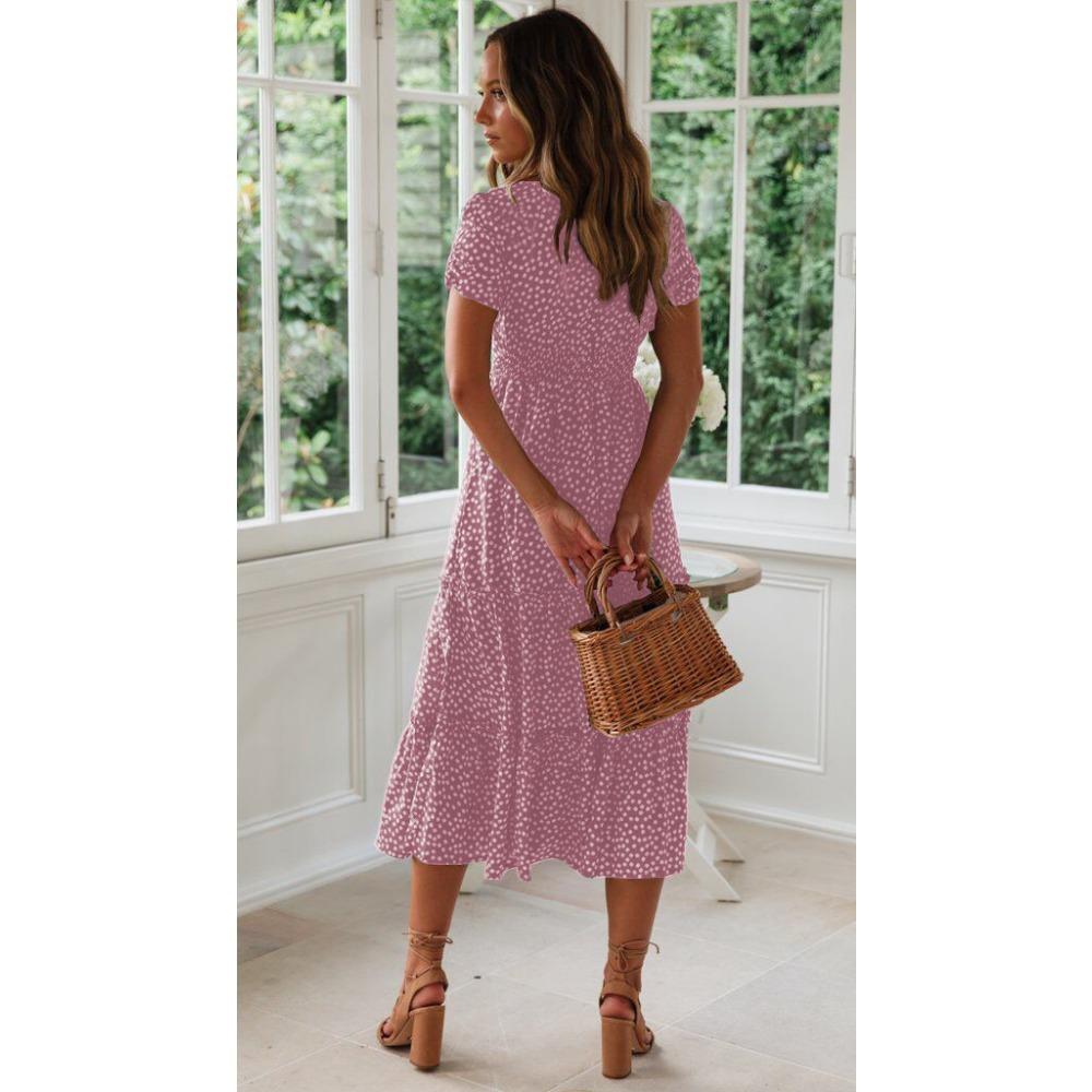 GMXIA Květinové šaty s čtvercovým límcem s bublinkovým rukávem Dlouhá sukně