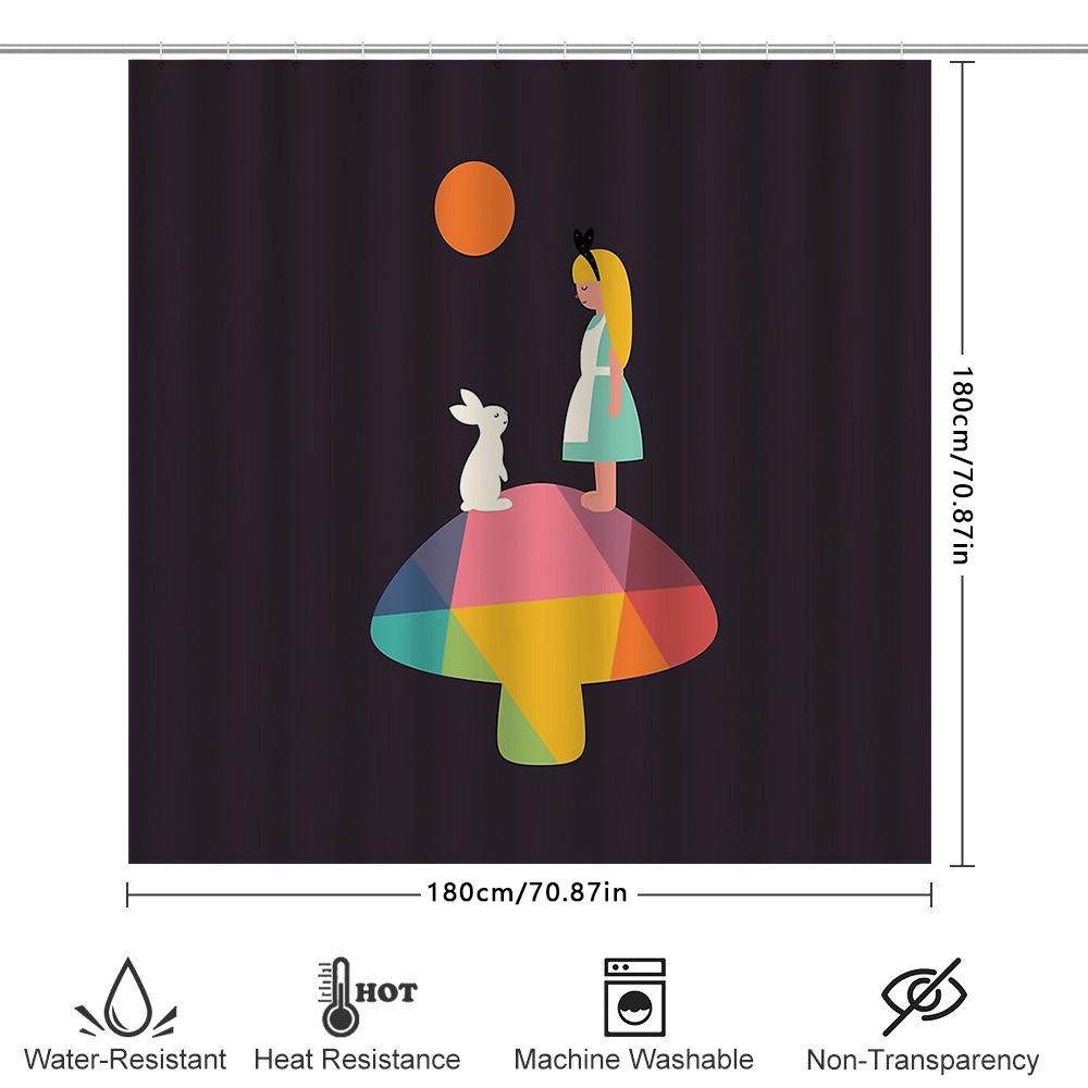 Unframed Whimsical Rabbit Alice Shower Curtain Fantasy Forest Backdrop Nature Bathroom Decor Cute Animals Home Decor Gift Unique
