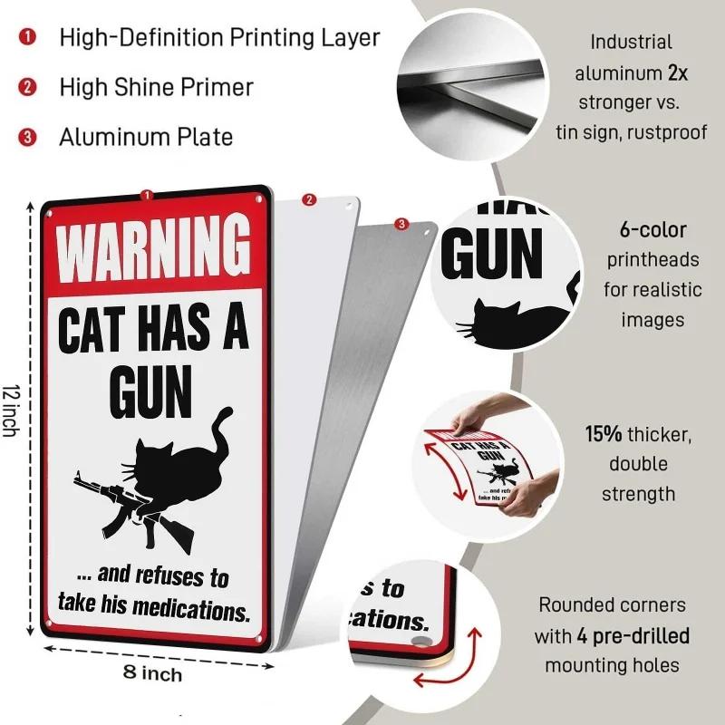 Funny Cat & Dog Warning Sign Humor Cat Wall Art Metal Plaque Signs Home Yard Decor Pet Retro Posters Gift for Cat Lovers