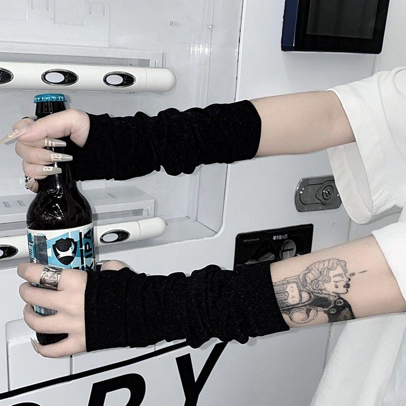 

Dark Style Sexy Half Finger Ice Silk Ins Tide Gloves Black One size