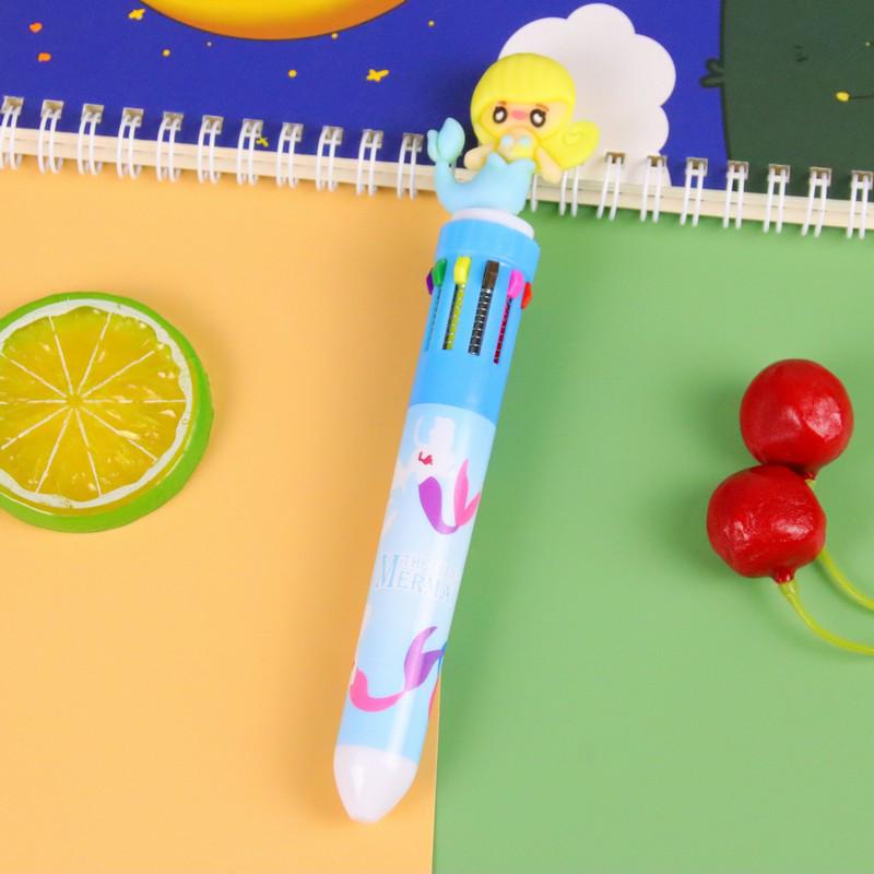 Korean Heart-Themed Ten-Color Push-Action Ballpoint Pen Rollerball Pen for Students and Doodling