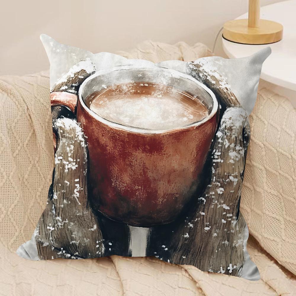 Coffee A Warm Day Cushion Cover Silky Short Plush Invisible Zipper Dustproof Sofa Pillow Case For Home Decor
