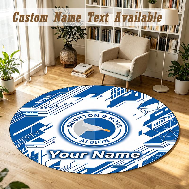 Round Rug Custom NameBrighton & Hove Albion Football Pattern Non Slip Carpet Home Floor Decor