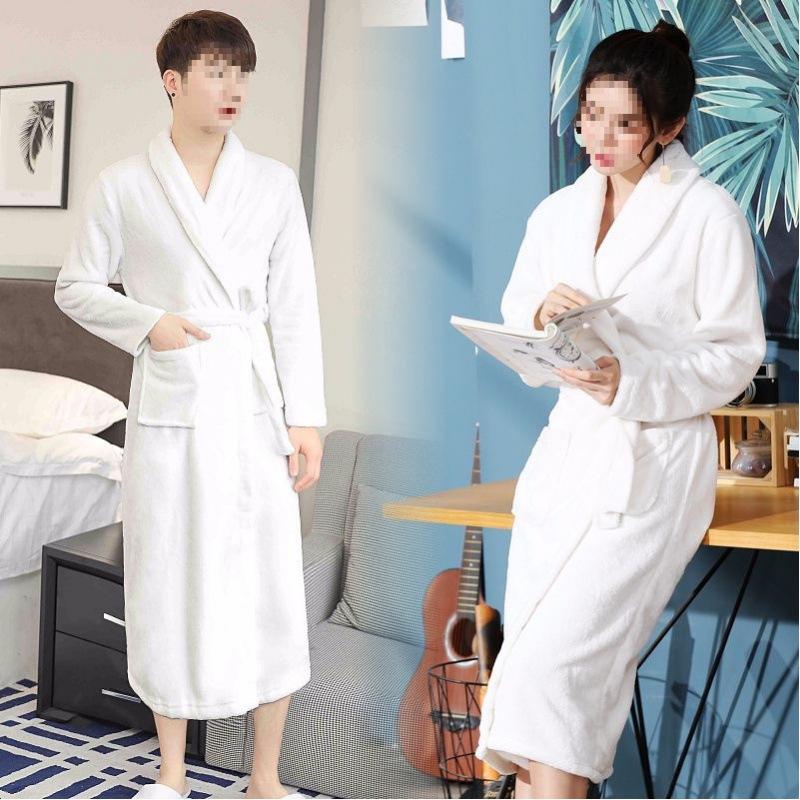 Women's & Men's Coral Fleece Bathrobe - Spring/Autumn, Thick Flannel, Long Couples Robe