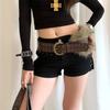 High Quality Retro Punk Belt Faux Fur Wide Women Belt Brown Rivet Fur Belt Women Waist Accessory