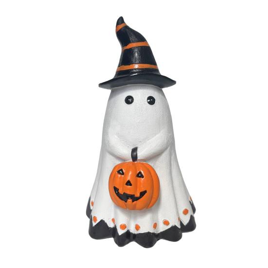 Halloween Ghost Figurine Cute Wearing Hat and Holding Pumpkin Statue ... Size#1pc