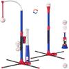 3-in-1 Baseball Set for Kids 3-5 - Tee Ball Stand, Hanging Tee, Ball Launcher and 6 Softballs - Adjustable Height, Indoor/Outdoor Sport Gifts for