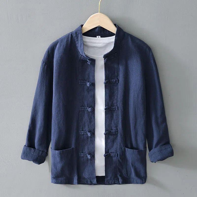 Jacket Men's Casual Shirt Loose Retro Guochao Middle-aged Spring and Autumn Chinese Cardigan Tang Clothing
