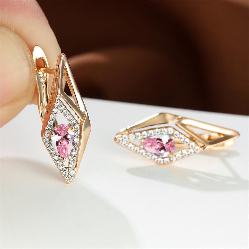 

wih new creative geometric pear-shaped sapphire blue stone gold-plated ear buckles wedding engagement earrings women рожевий