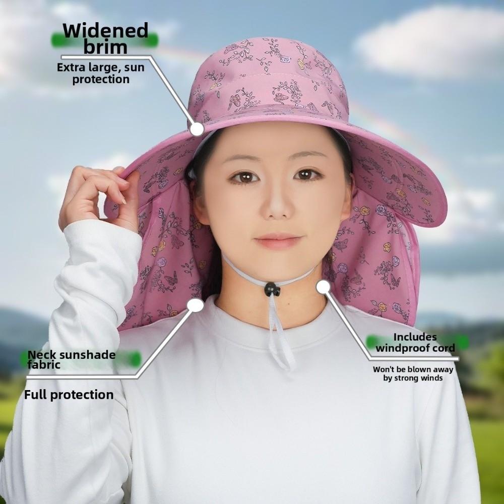 With Mask Sunshade Shawl Cap Floral Neck Protection Hat Portable Picking Tea Hat  Women
