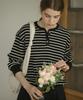 Tilaidai Henry Neck Stripe Ribbed T-Shirt_Black