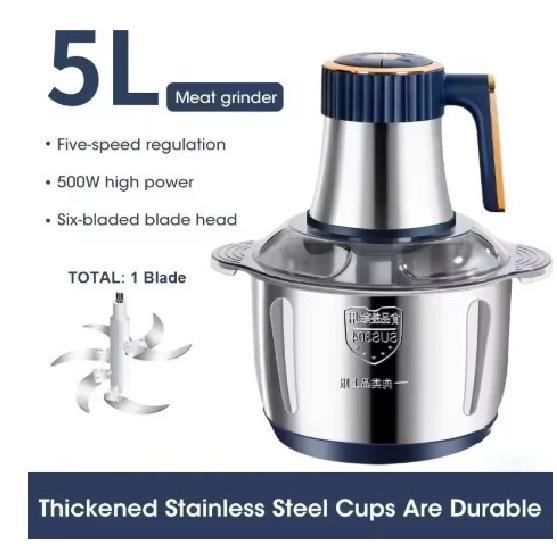

5L Electric Meat Grinder Chopper Stainless Steel Meat Vegetables Blender, 500W Household Stuffing Food Processor Mincer 5 Modes 220 V