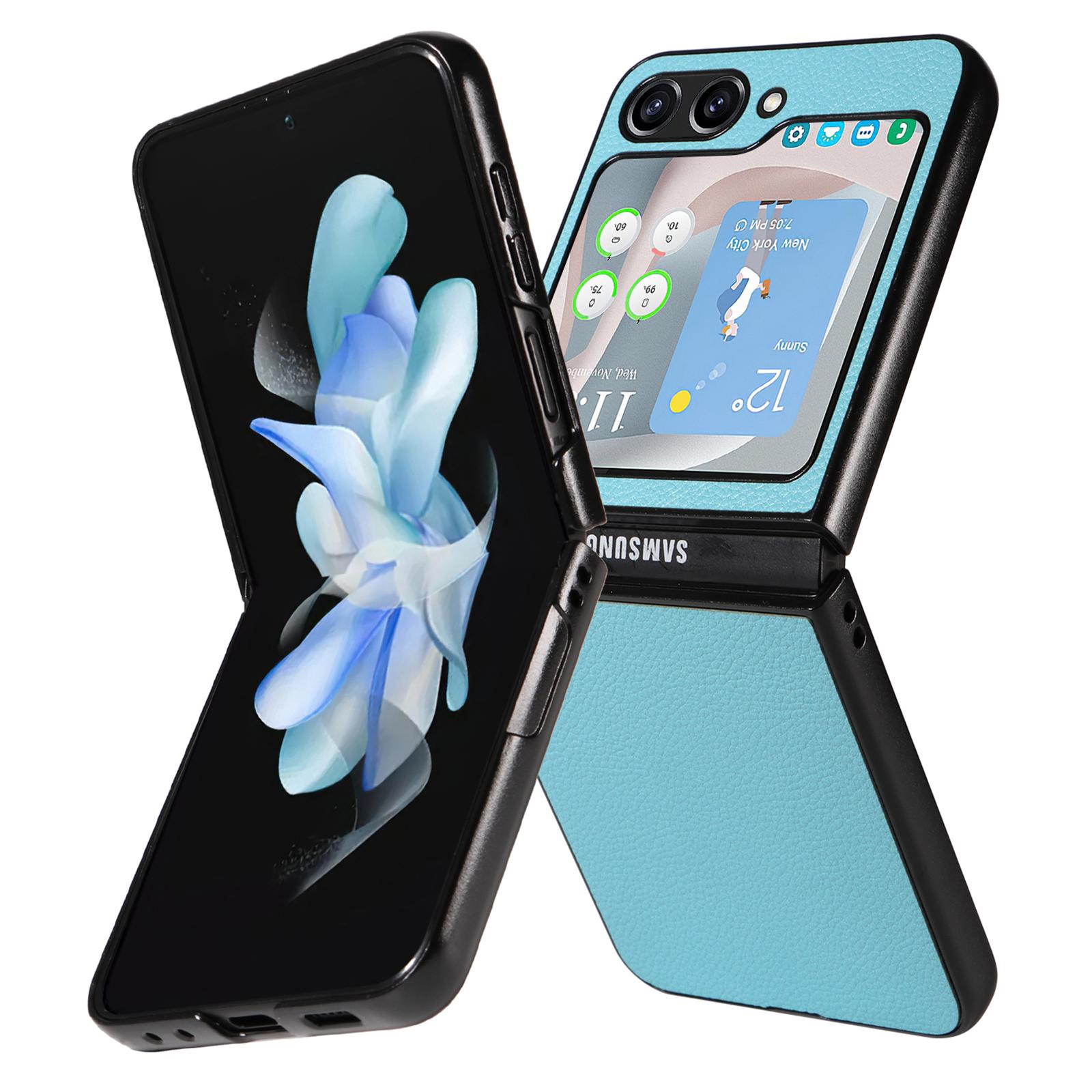

For Samsung Galaxy Z Flip6 5G Case Litchi Texture Leather+Hard PC Phone Cover Baby Blue