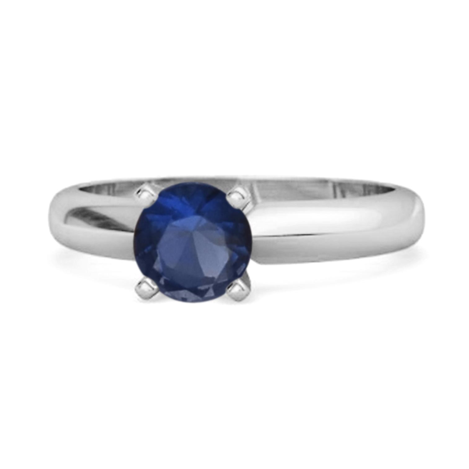 Blue Sapphire Round Solitaire Ring - 925  Sterling Silver 10.5 белый