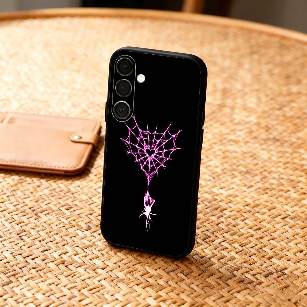 Cool S-Spider Web H-Heart  Phone Case For Samsung  A73,72,71,53,52,51,22,91,80, Soft Black Cover