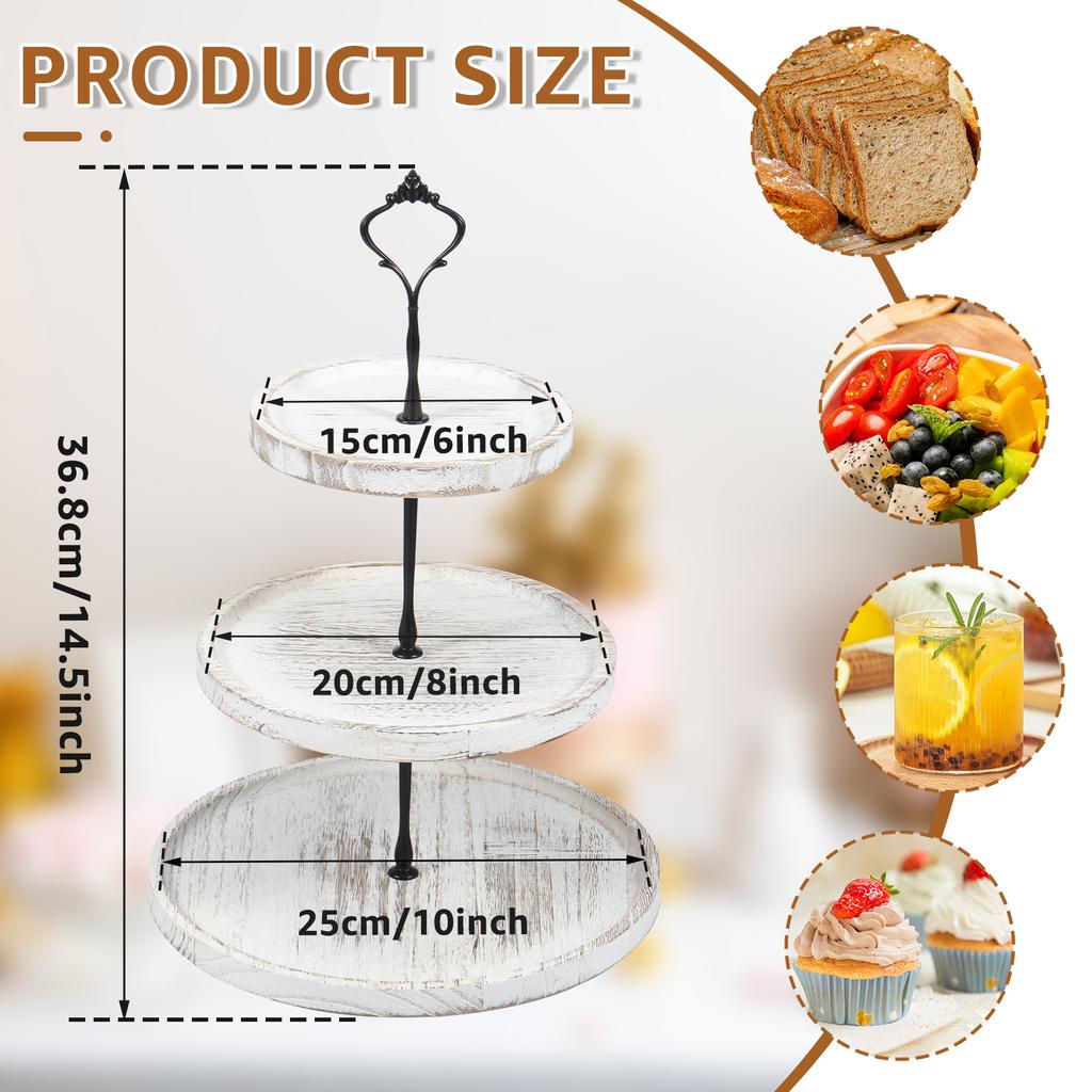 3 Layer Wood Cupcake Stand High-capacity Snacks Display Tray Square Plates for Desserts Fruits,Kitchen Organizer for Xmas Party