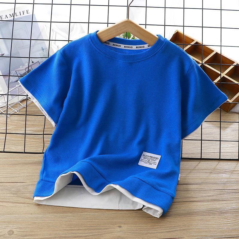 Children's Summer T-Shirt Cotton Waffle Weave Two-Piece Set (Short-Sleeve) for Boys