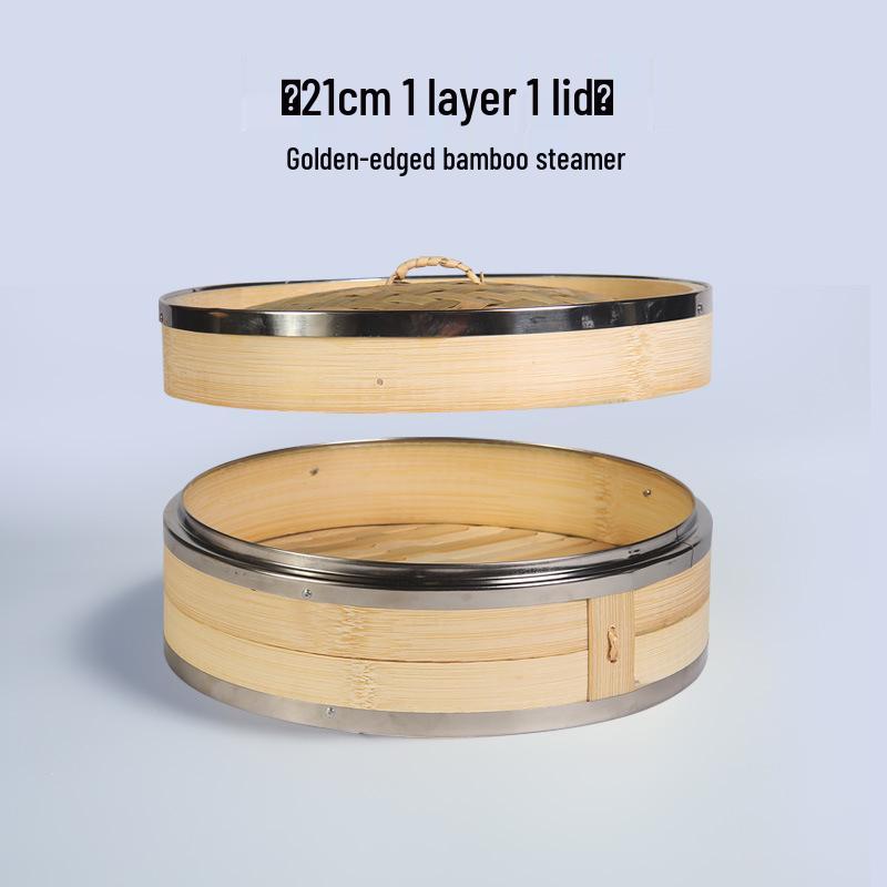 Mao Bamboo Steamer Basket with Stainless Steel Edge - Ideal for Baozi, Mantou, and Xiaolongbao.