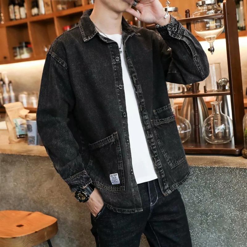 Men's Letter Print Washed Denim Shirt Jacket