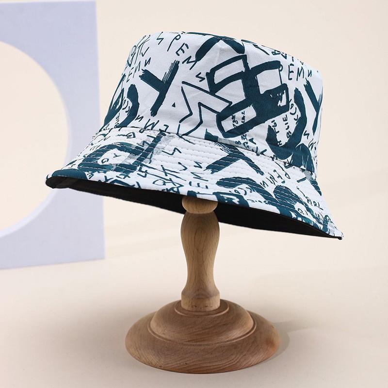 Cotton Blend Summer Fisherman Hat Letter Print Wide Brim Sun Protection Wind