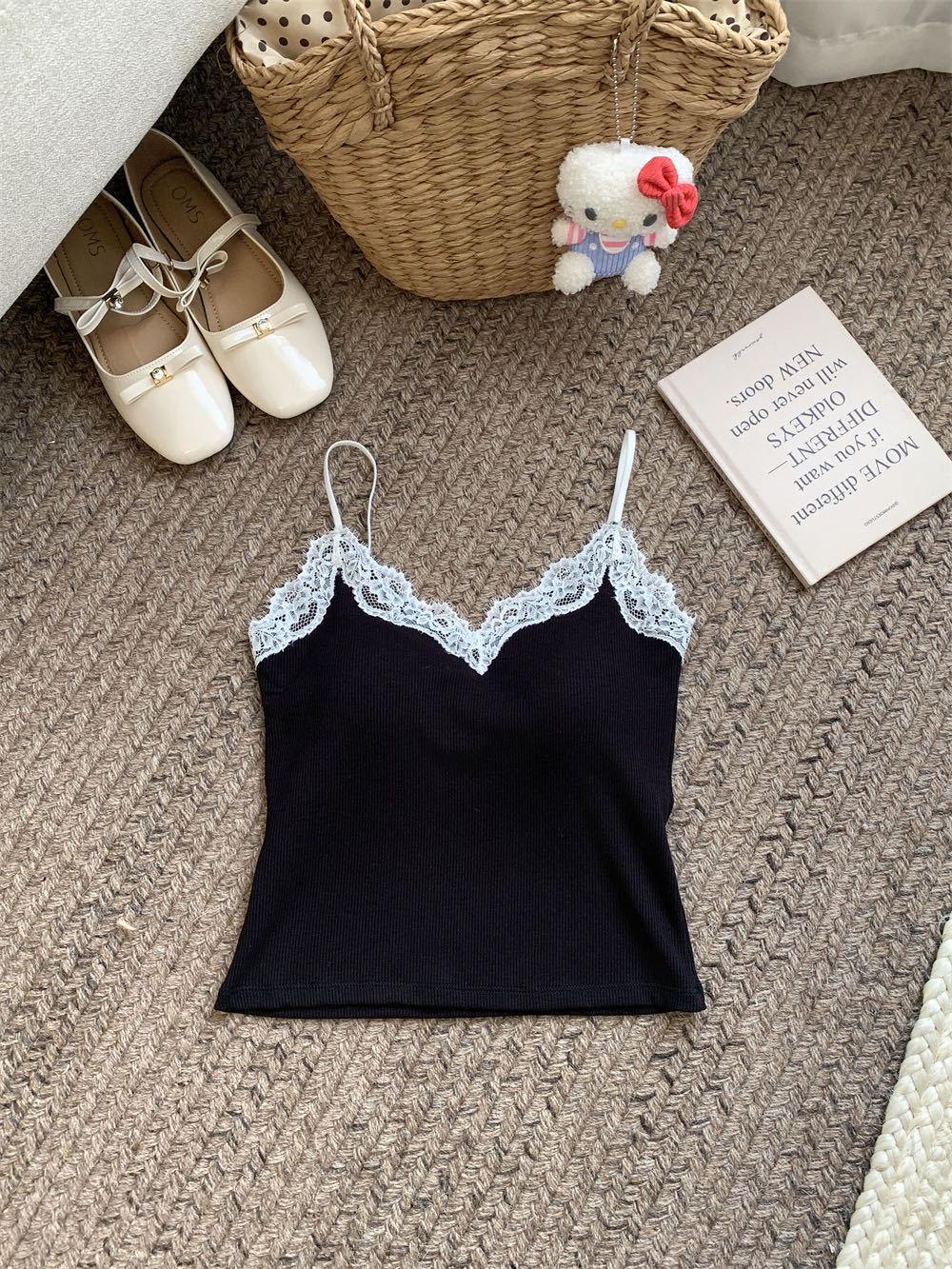 

Серый кружевной облегающий топ-майка со встроенными чашечками - Женский летний топ без рукавов One size чёрный