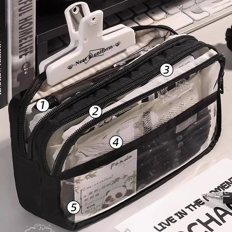 New Kawaii Transparent Pencil Bag School Supplies Storage Multifunctional DIY Cute Stationery Kid Pen Case Girls Makeup Bag