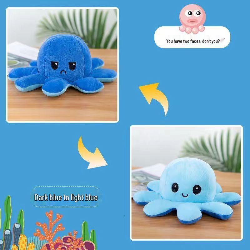 Reversible Cute Octopus Plush Toy - Expression Pillow & Birthday Gift for Girls