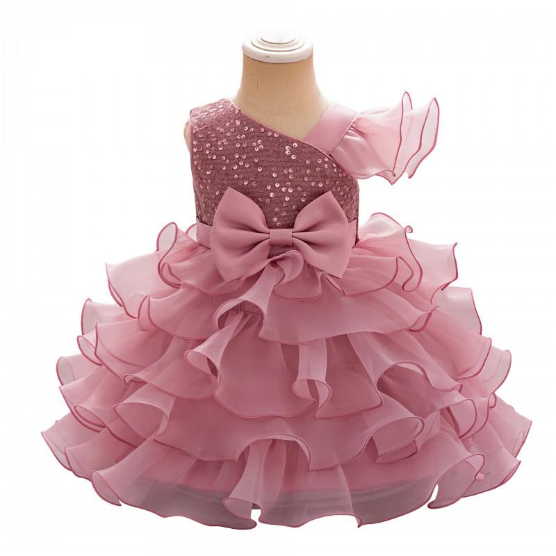 Girls Sequin Bow Princess Dress Party Gown Kids 4-8 Years Old