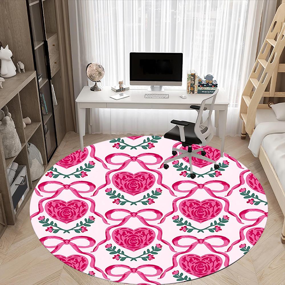 1pc Heart-patternedChair Carpet for Office, Indoor Non-Slip Washable Polyester Fiber Carpet, Mat For Office, Machine Washable