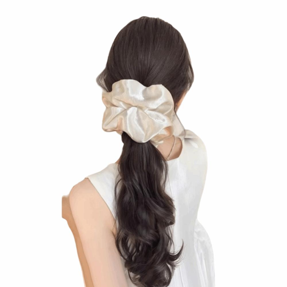 Scrunchie Satin Hair Bands Ponytail White Blue Pony Tail Hairpiece  for Women