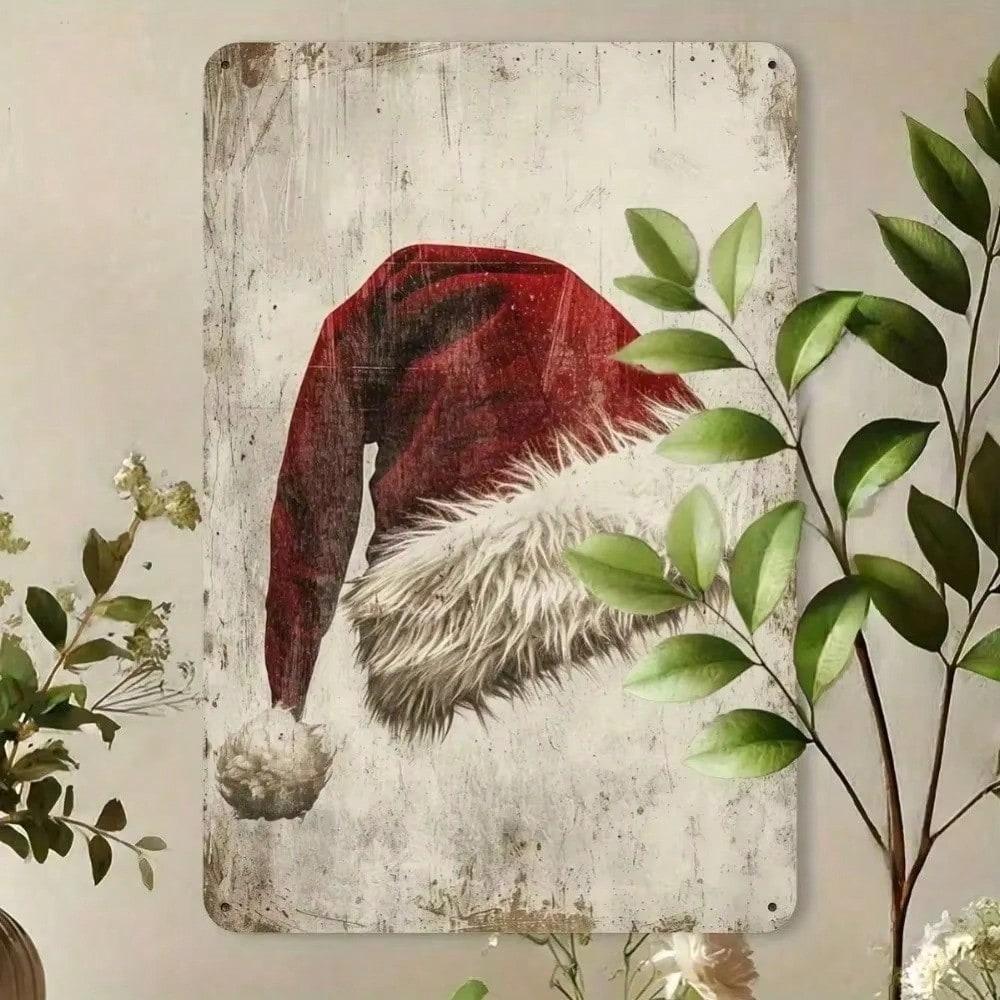 

Vintage Retro Santa Hat Metal Tin Sign 8x12 Inch, Rustic Christmas Wall Decor for Home Bar Cafe, Indoor Outdoor Garden Plaque 20x30 різнокольоровий