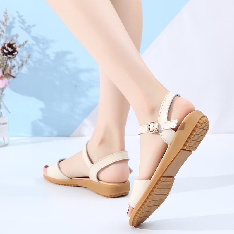 2025 Summer New Flat Sandals Non-slip Pregnant Women Leather Students Korean Version Simple Versatile Flat Heel Casual Women's Shoes