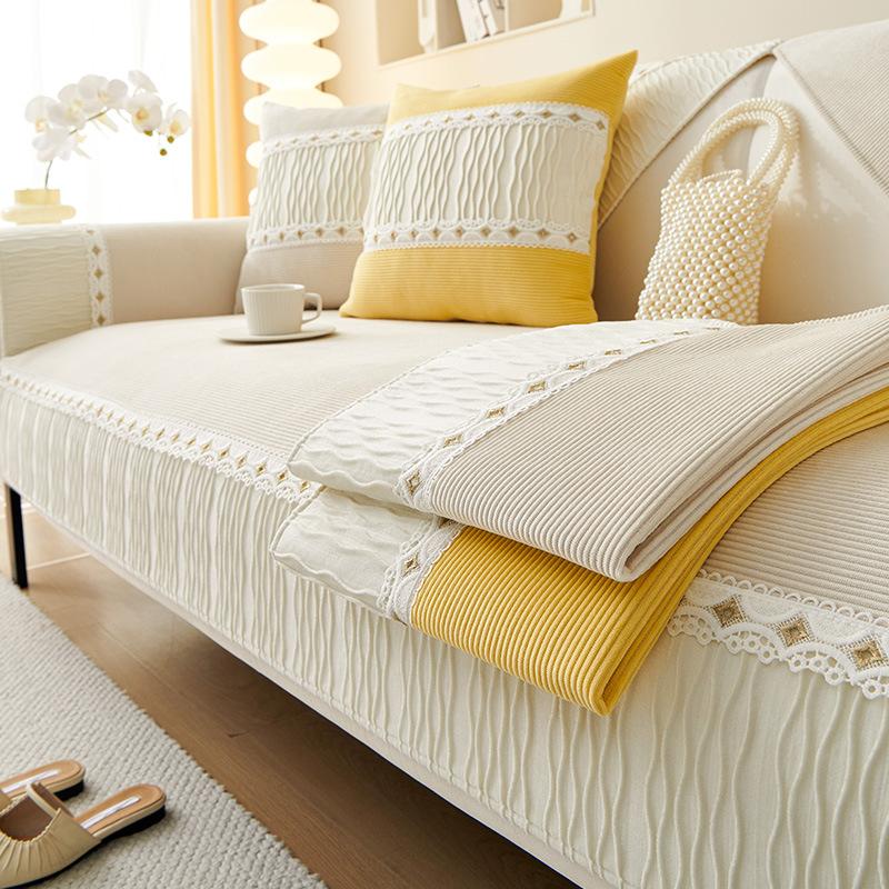 Corduroy Sofa Cushion, Universal In All Seasons, Solid Color Splicing Seat Cushion, Simple And Modern Winter Non-Slip Sofa Cover