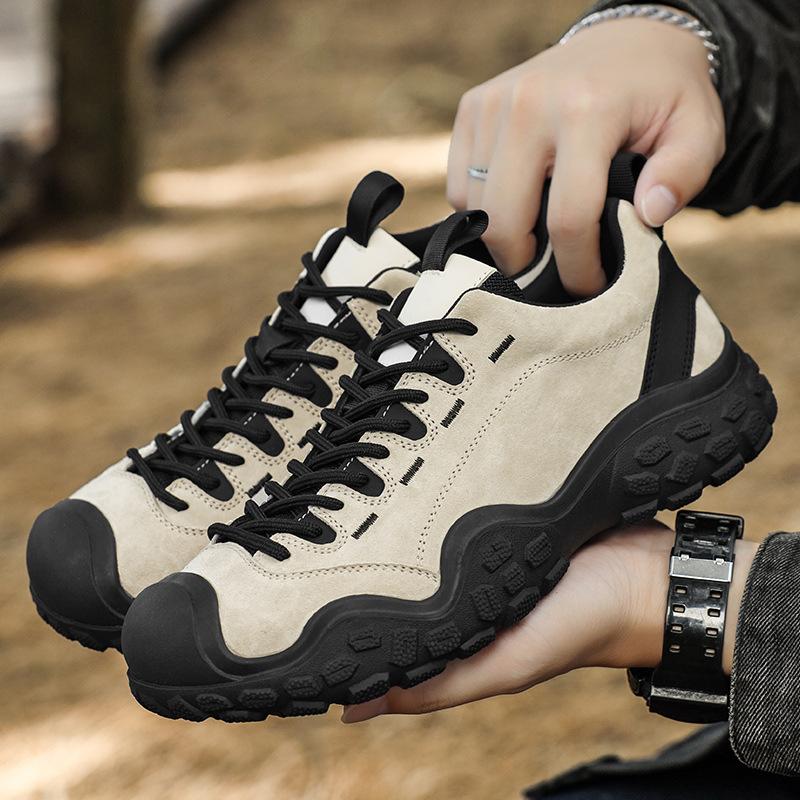 Hochwertiges Leder dicke Sohle dicke Sohle Rückprall Freizeit-Sportschuhe bequem und verschleißfest Outdoor-Wandern Bergsteigen