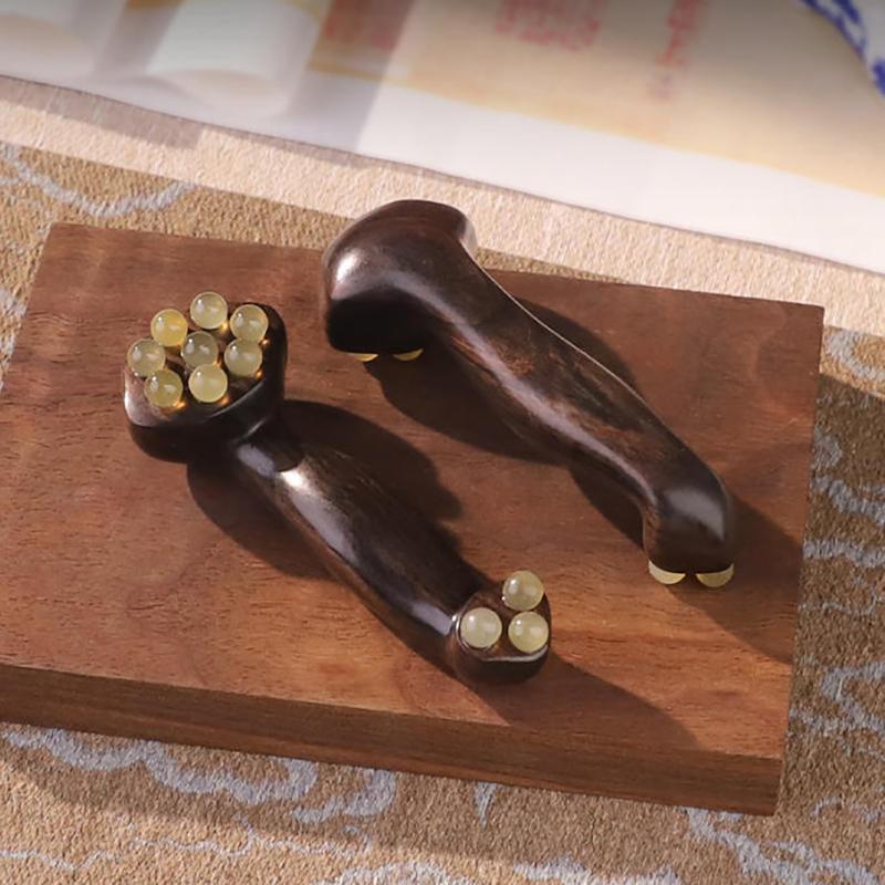 Double Ended Facial Fascia Lifting Tool With 11 Brass Gold Bead Sandalwood Cheek Eyes Beauty Massage Gua Sha Stick Point Relax